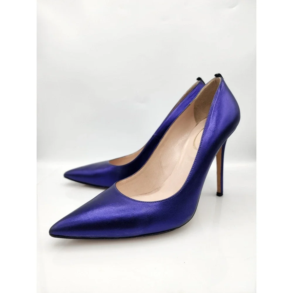 SJP Sarah Jessica Parker Fawn Metallic Purple Leather Pointed Toe Pumps 39.5